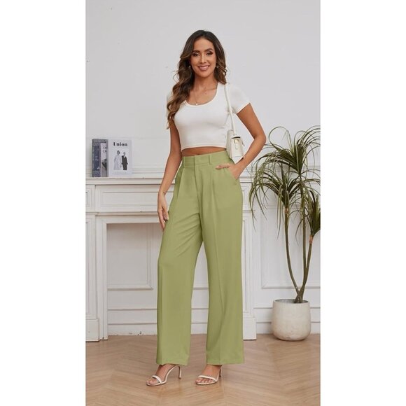 Womens Wide Leg Palazzo Dress Pants with Pockets Size 2XL Lime Green NWT - Picture 2 of 14